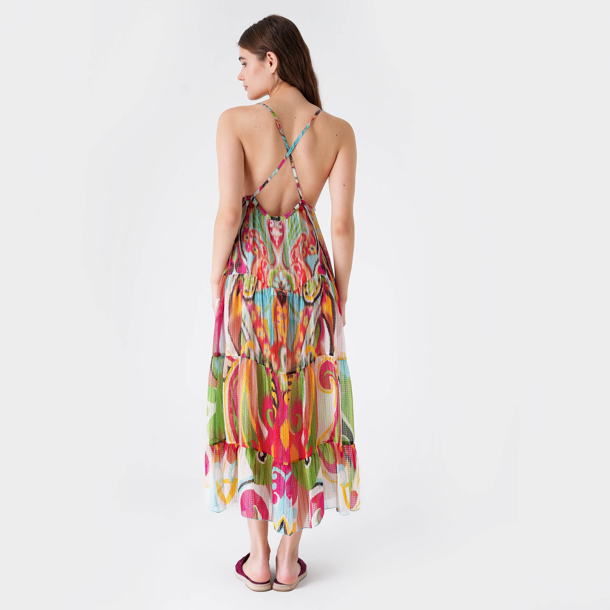 Etro - Pink&Green&Yellow&Blue Silk Strap Dress 